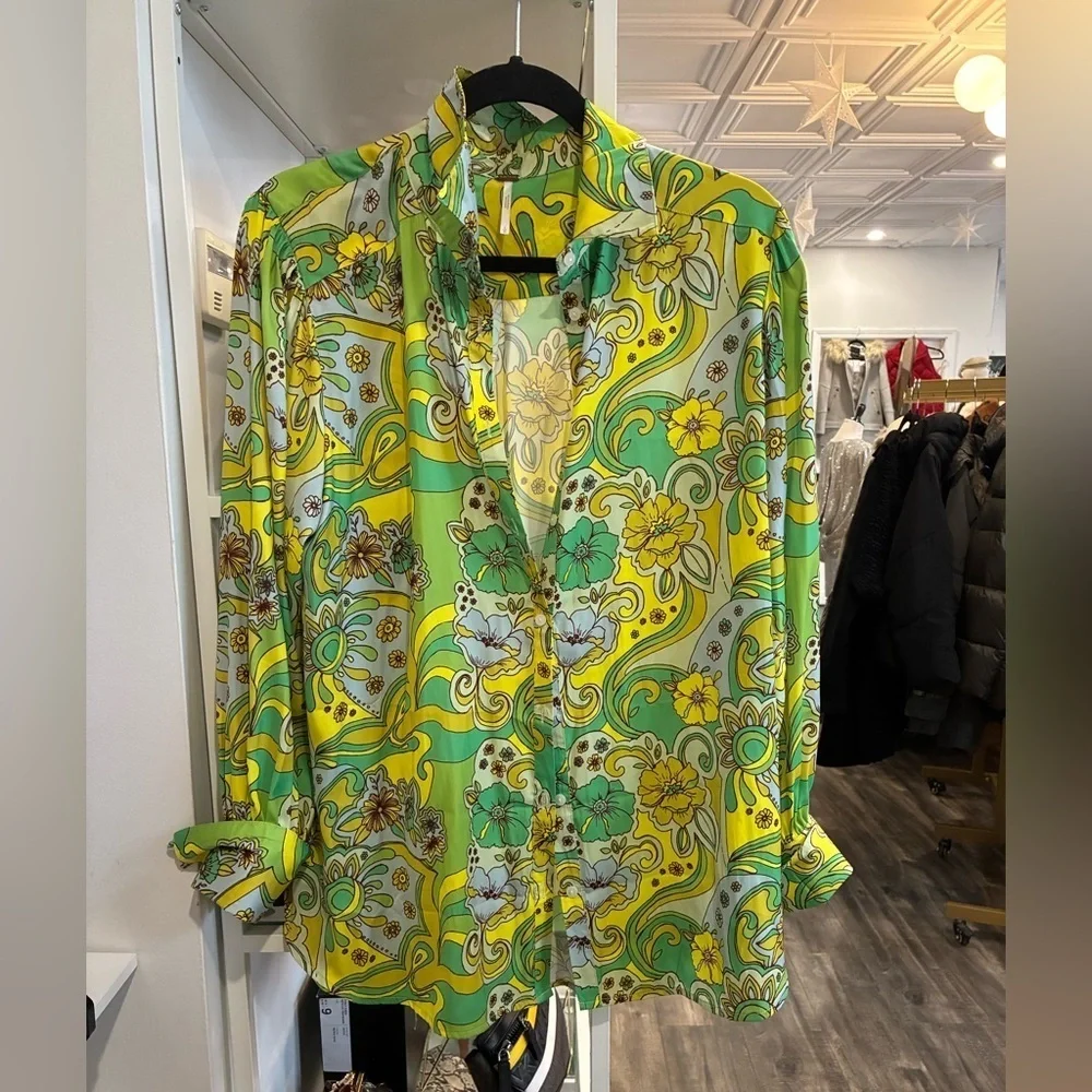 Free People Serena printed long sleeve blouse size L